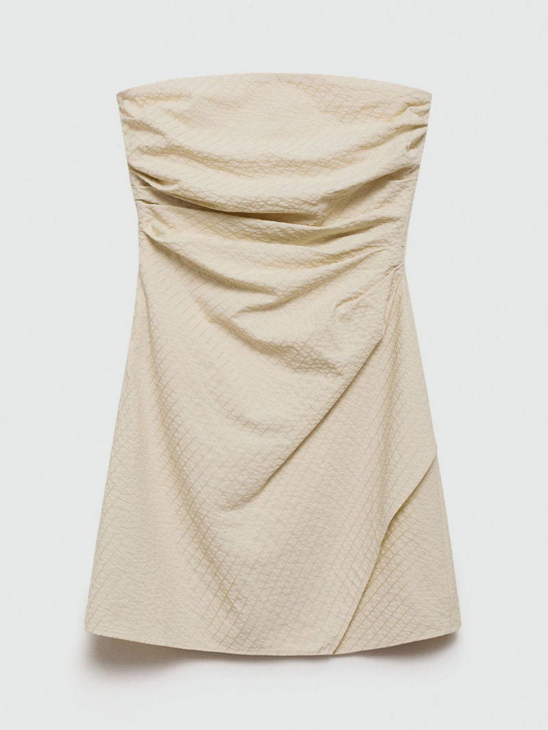 VESTIDO MINI STRAPLESS BEIGE | MANGO | TALLA XS