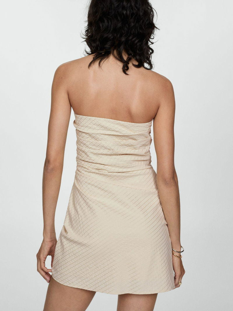 VESTIDO MINI STRAPLESS BEIGE | MANGO | TALLA XS