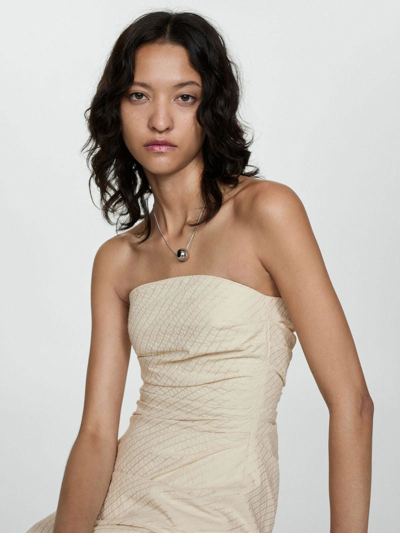 VESTIDO MINI STRAPLESS BEIGE | MANGO | TALLA XS
