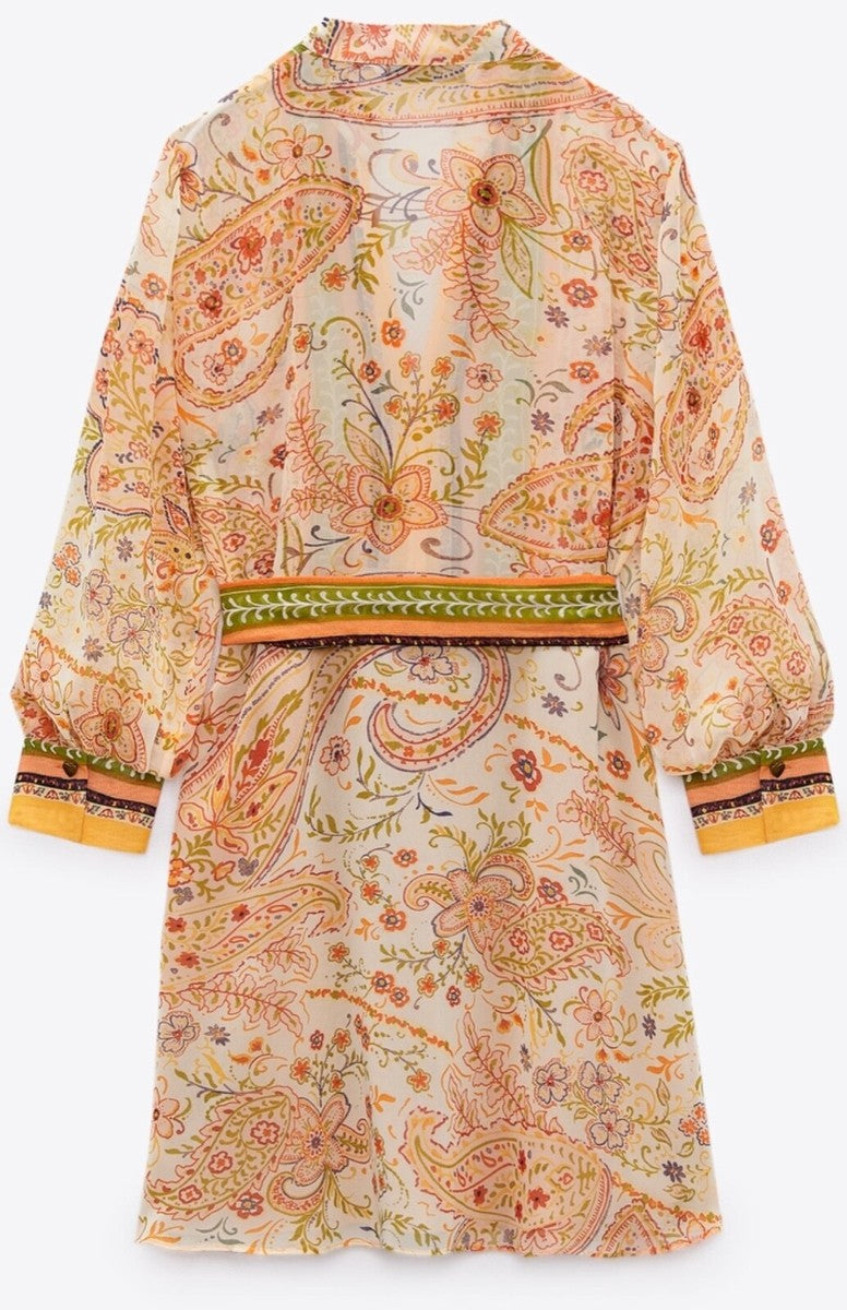 VESTIDO MINI ESTAMPADO MANGA LARGA | ZARA | TALLA M