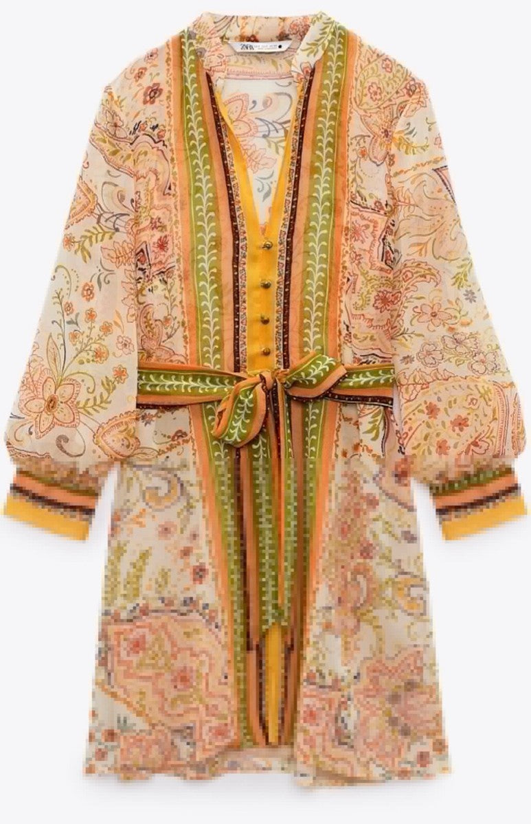 VESTIDO MINI ESTAMPADO MANGA LARGA | ZARA | TALLA M