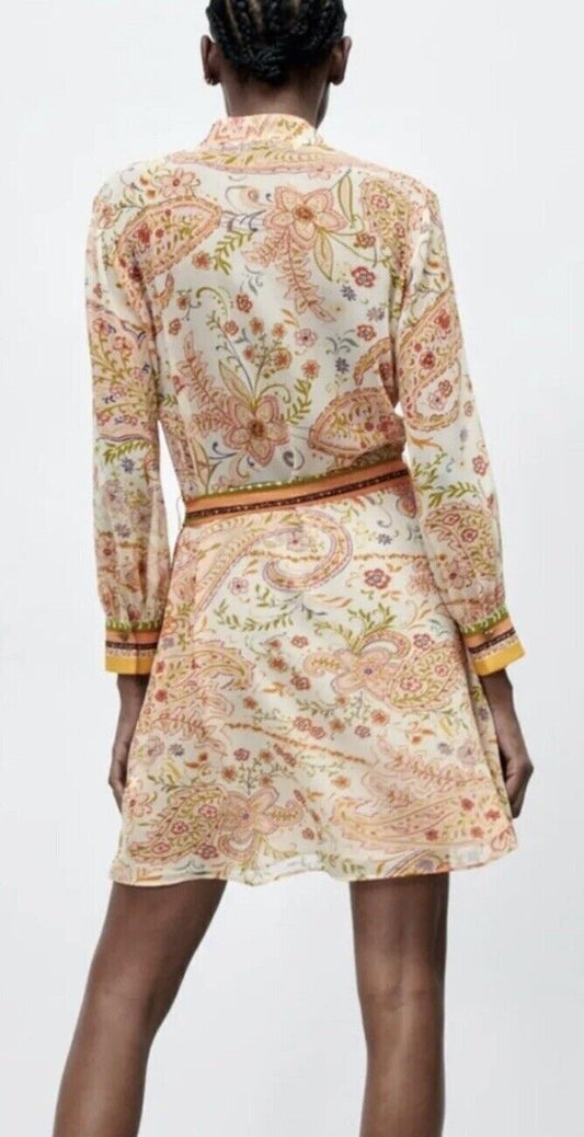 VESTIDO MINI ESTAMPADO MANGA LARGA | ZARA | TALLA M