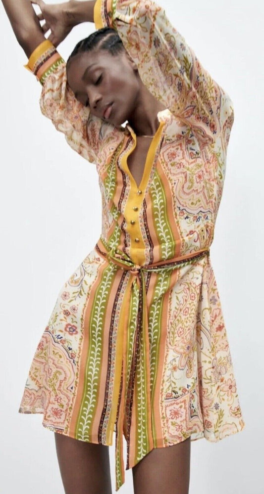 VESTIDO MINI ESTAMPADO MANGA LARGA | ZARA | TALLA M