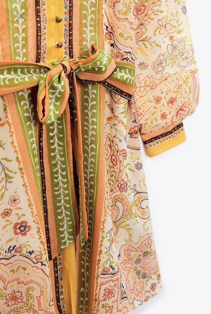 VESTIDO MINI ESTAMPADO MANGA LARGA | ZARA | TALLA M