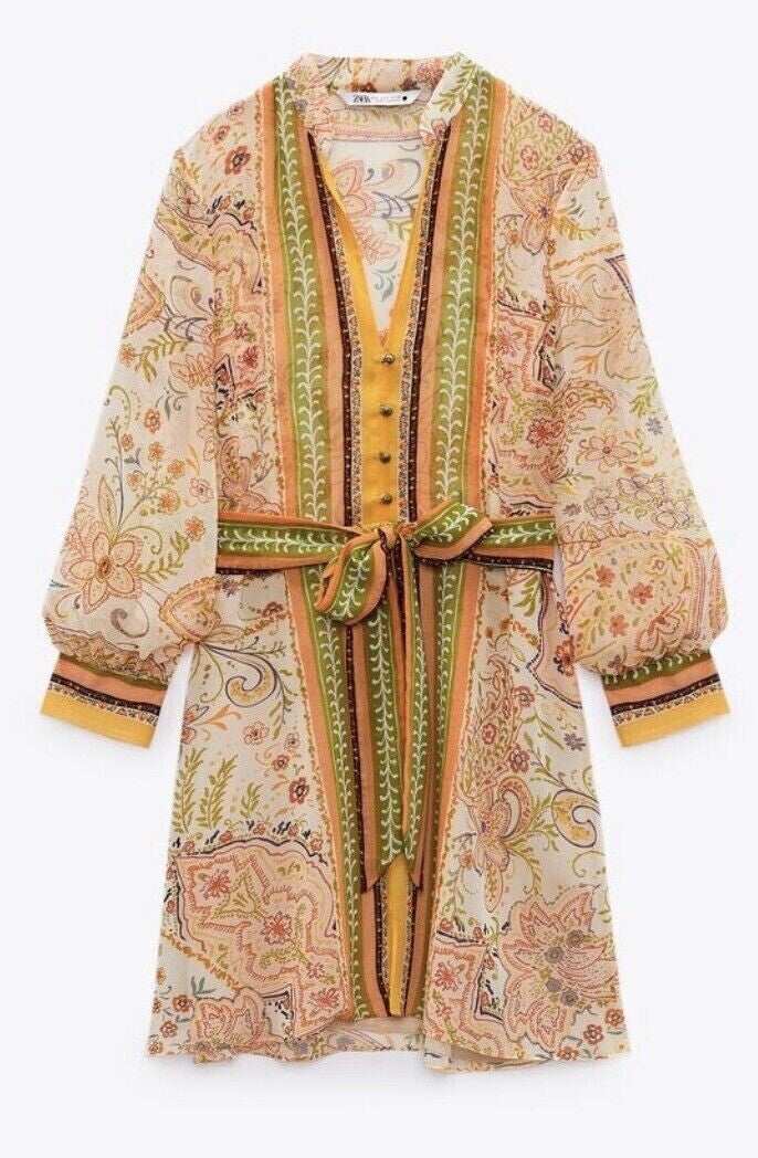 VESTIDO MINI ESTAMPADO MANGA LARGA | ZARA | TALLA M