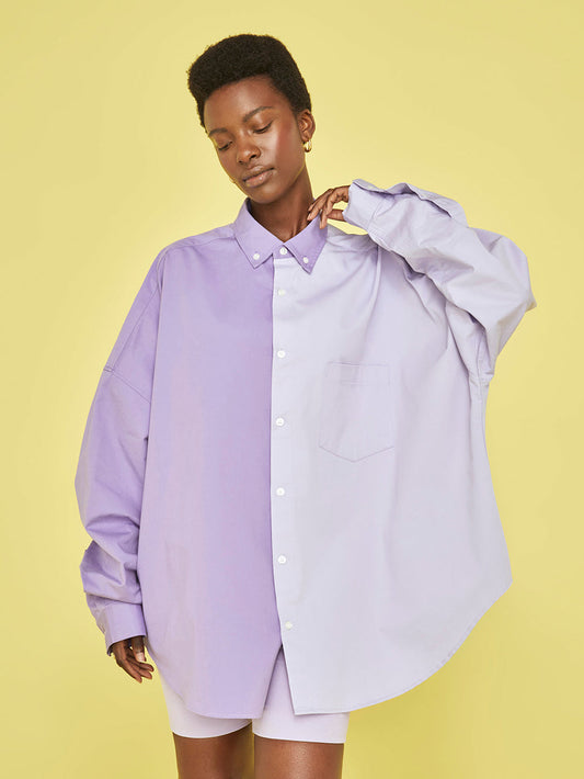 CAMISA OVERSIZE BICOLOR ROSADO Y LILA DE | MIMOSA | TALLA S (OVERSIZE)