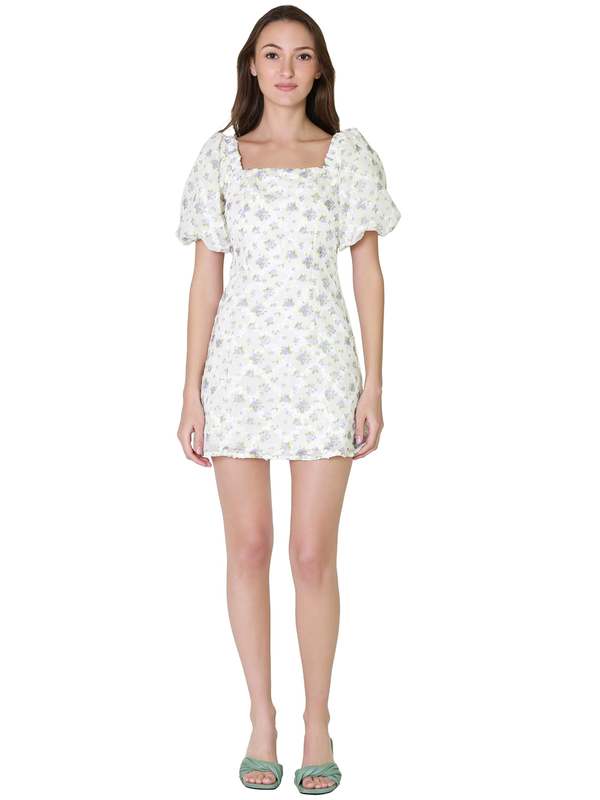 VESTIDO CORTO CON MANGAS ABULLONADAS Y ESTAMPADO FLORAL | MABLE | TALLA S