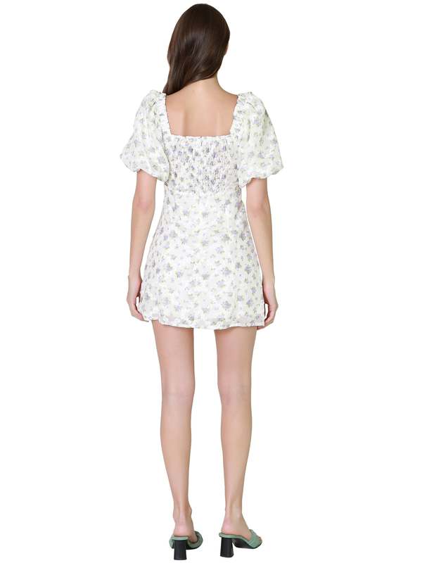 VESTIDO CORTO CON MANGAS ABULLONADAS Y ESTAMPADO FLORAL | MABLE | TALLA S