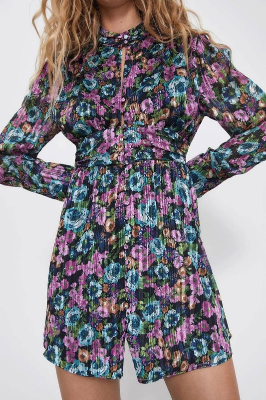 NUEVO CON ETIQUETA | VESTIDO CORTO CON ESTAMOADO FLORAL | ZARA | TALLA S