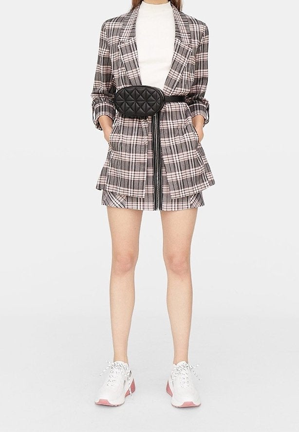 BLAZER DE CUADROS ROSA Y NEGRO DE MANGAS 3/4 | STRADIVARIUS | TALLA S