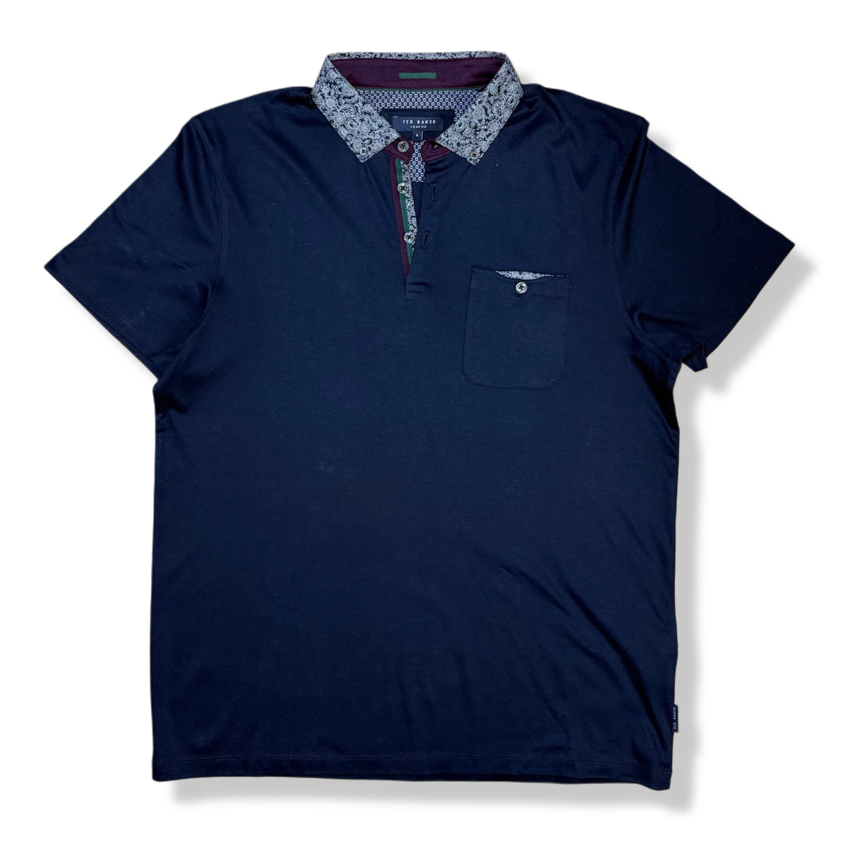 Polo azul marino con cuello estampado para hombre Ted Baker talla 4 (L), ropa de segunda mano en República Dominicana