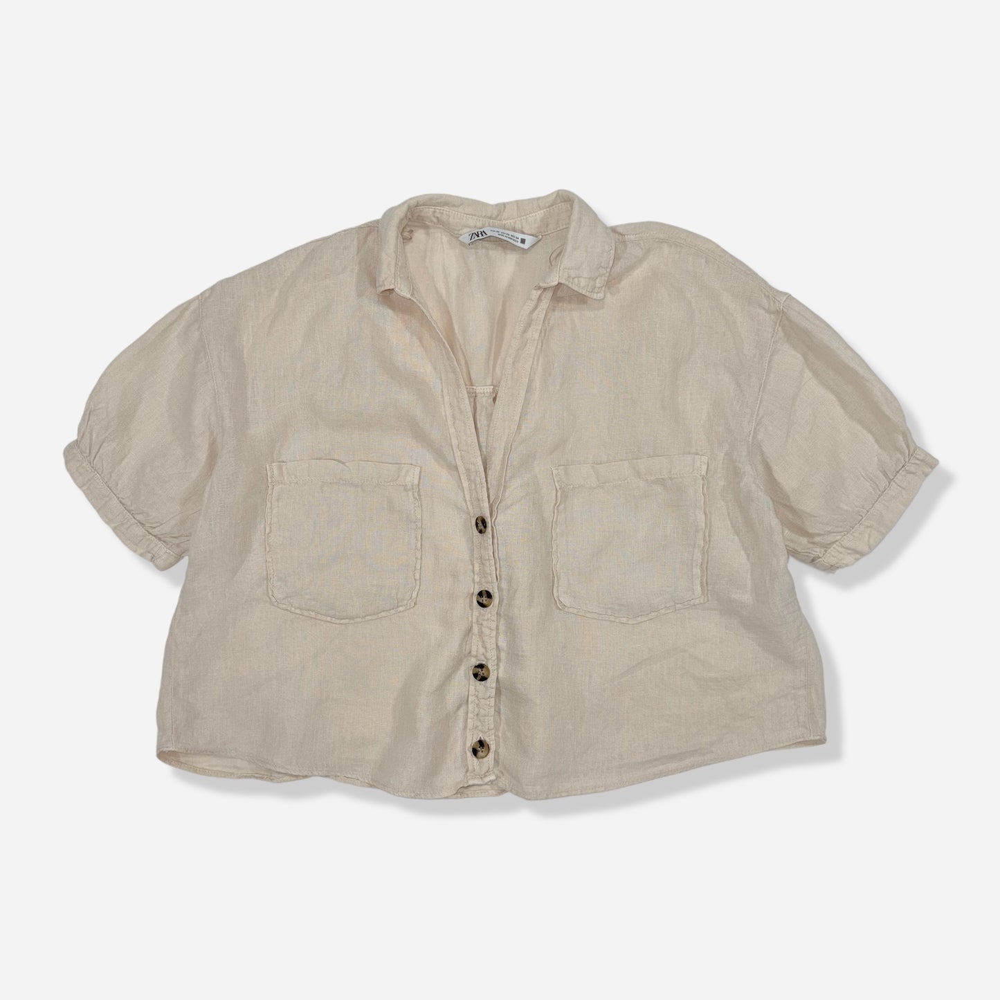 CAMISA DE LINO MANGA CORTA | ZARA | XS (Oversize)