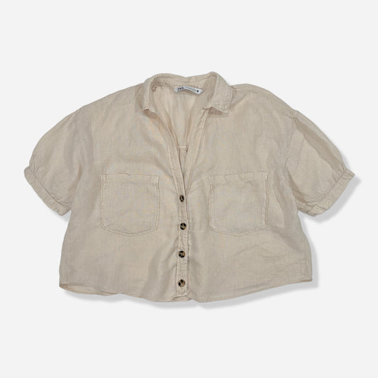 CAMISA DE LINO MANGA CORTA | ZARA | XS (Oversize)