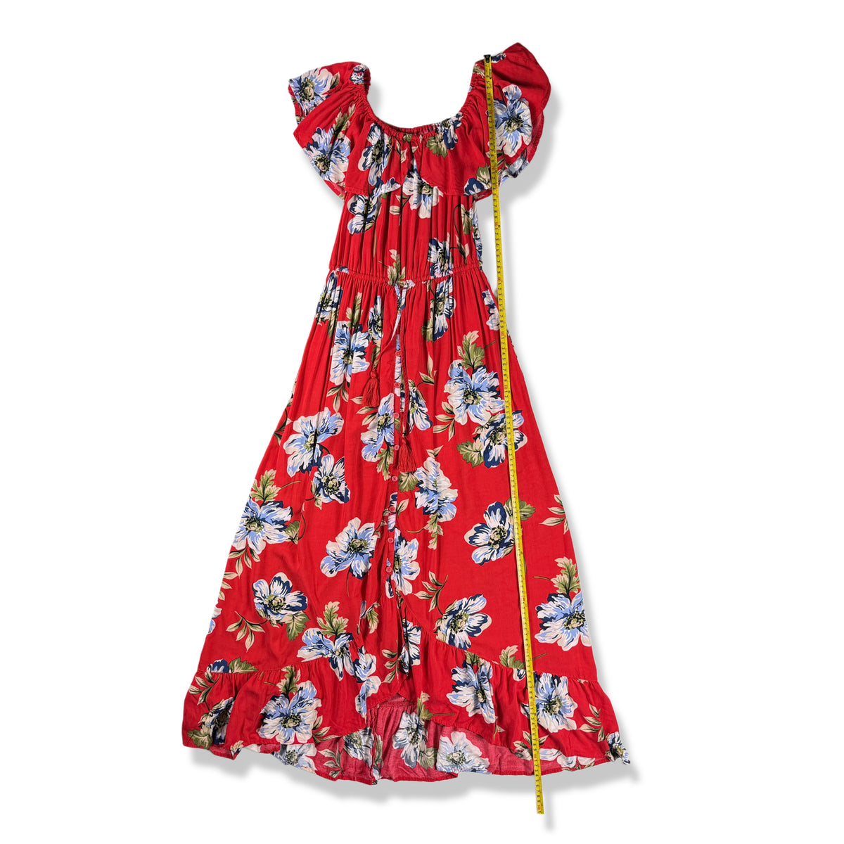 VESTIDO LARGO ROJO CON HOMBROS DESCUBIERTOS PARA MUJER | BAND OF GYPSIES | TALLA S