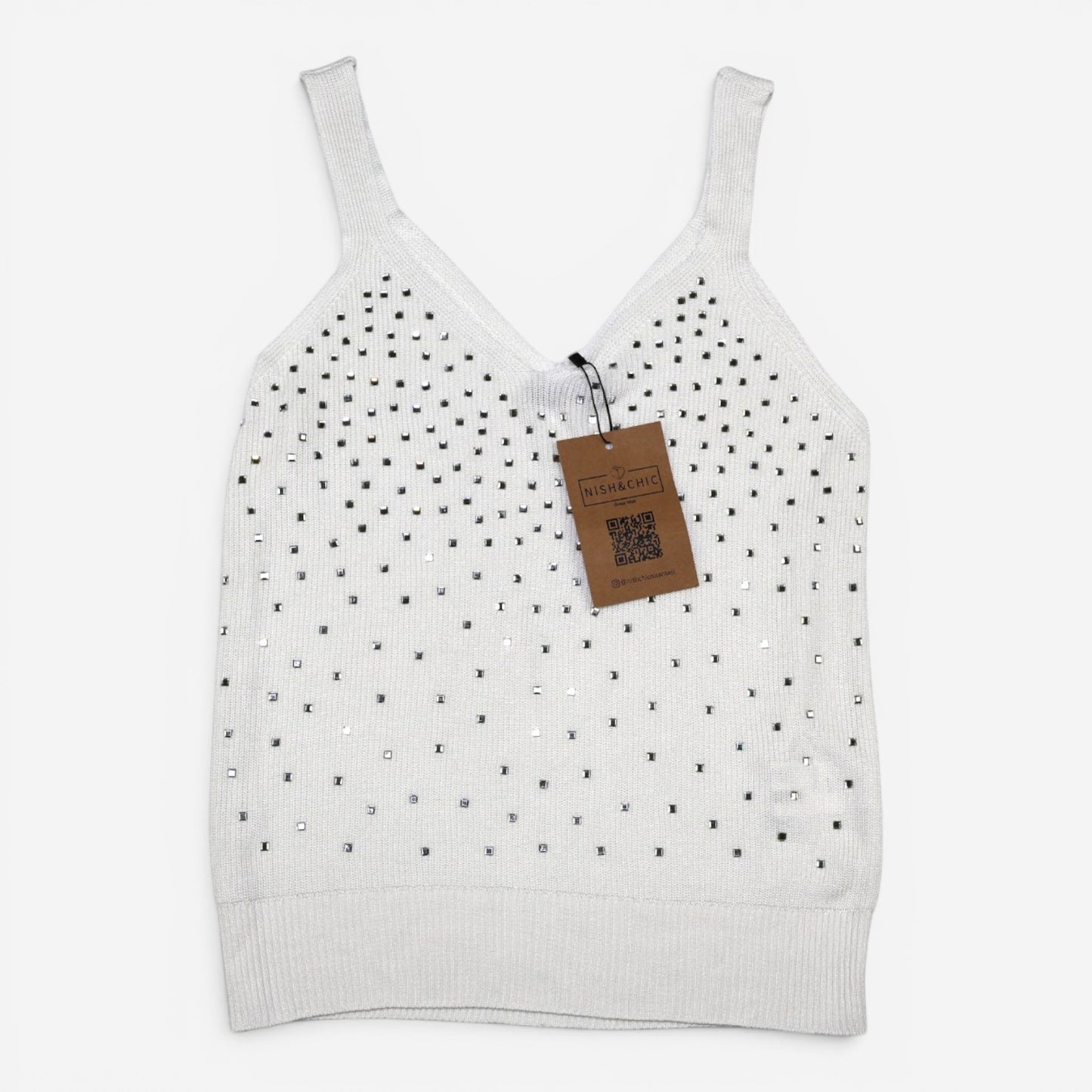TOP BLANCO CON APLICACIONES DE CRISTAL | NISAN | TALLA S