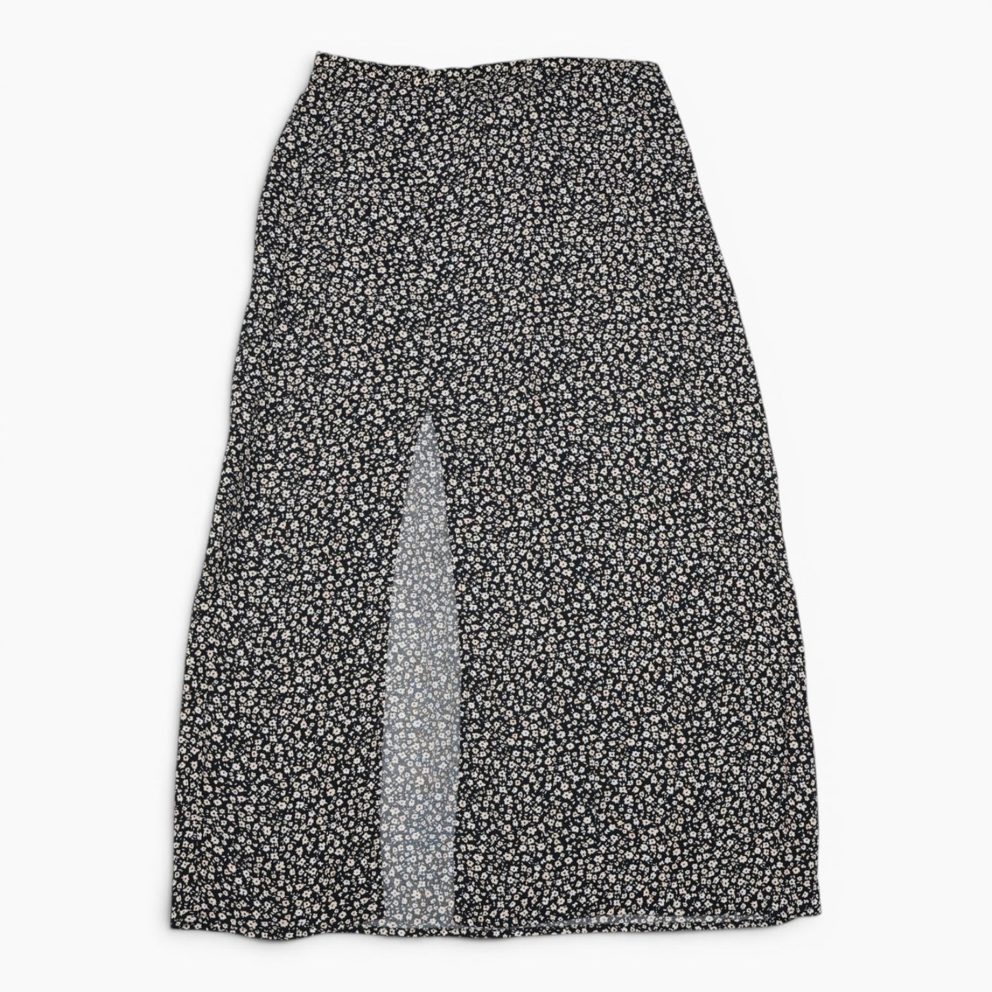 FALDA MIDI NEGRA CON ESTAMPADO DE FLORES | H&M | TALLA 4 (S)