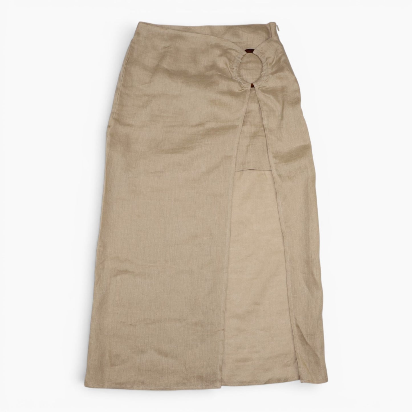 FALDA MIDI KHAKI DE LINO | ZARA | TALLA XS