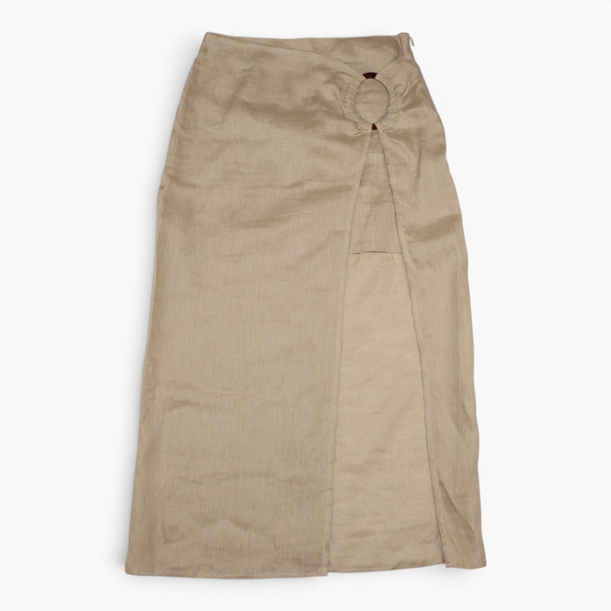 FALDA MIDI KHAKI DE LINO | ZARA | TALLA XS