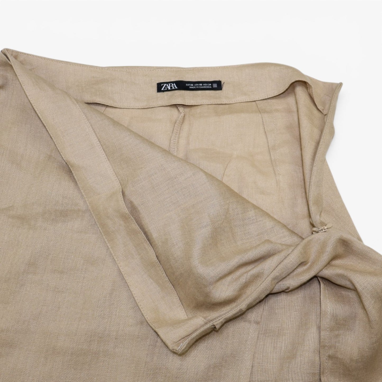 FALDA MIDI KHAKI DE LINO | ZARA | TALLA XS