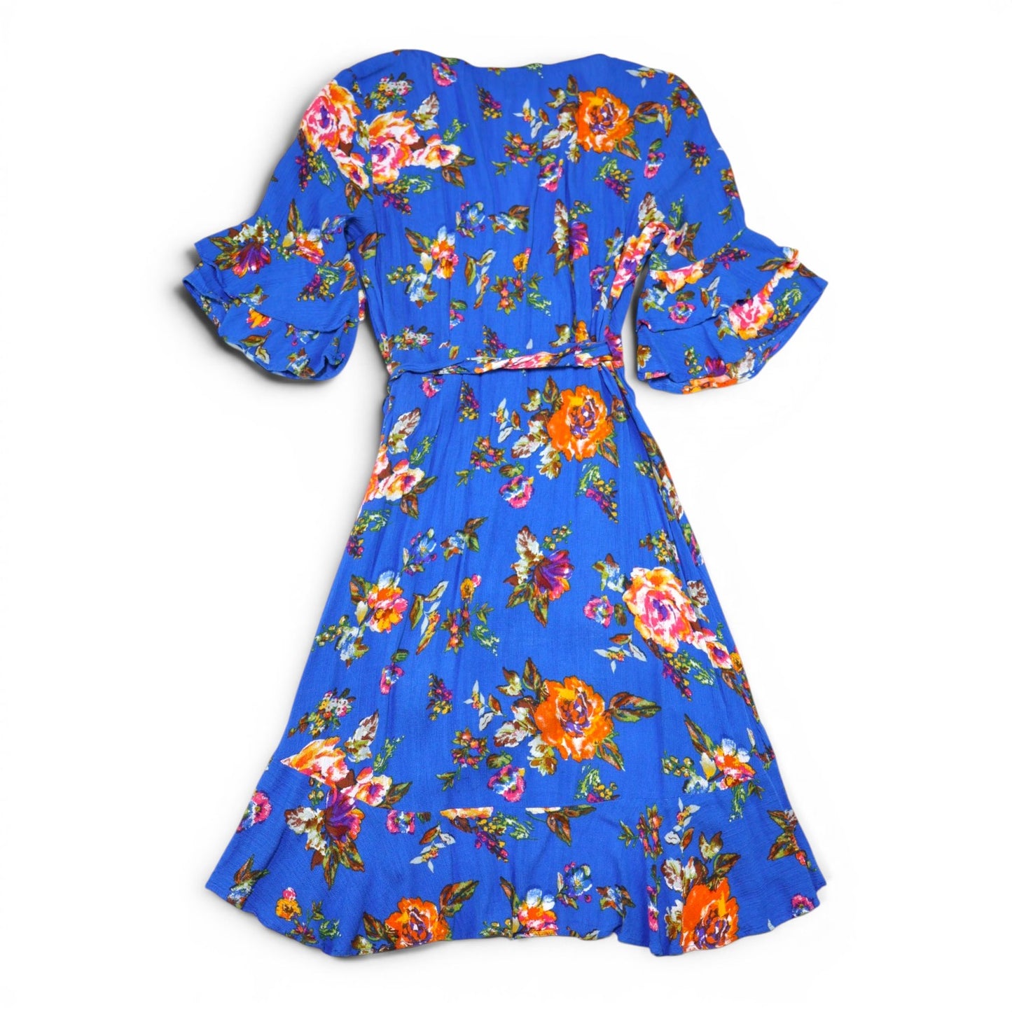 VESTIDO HIGH-LOW AZUL CON LAZO Y ESTAMPADO FLORAL | LULUS | TALLA XS