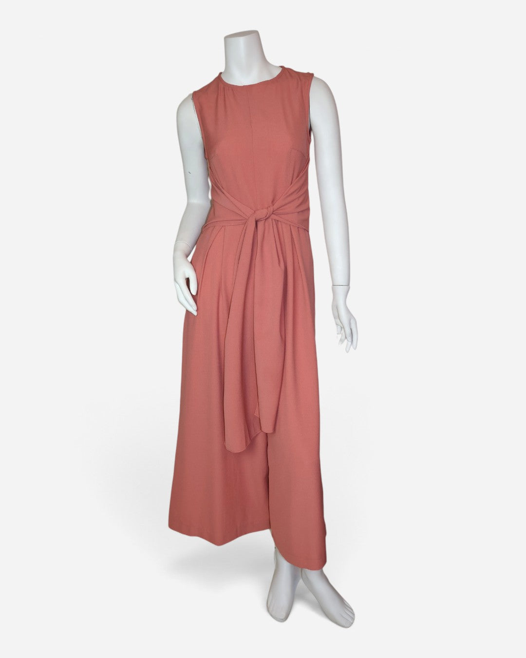 Jumpsuit rosado para mujer talla XS con pierna ancha y nudo frontal.