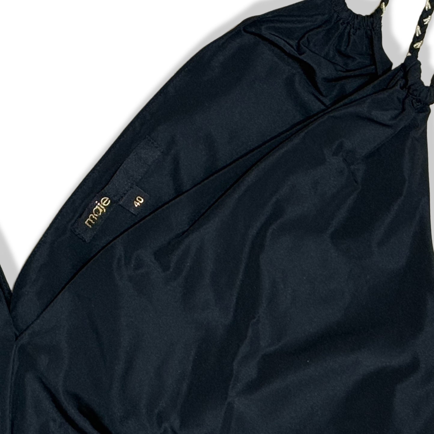 VESTIDO NEGRO V-NECK TAFFETA MIDI DRESS | MAJE | 40 (US 8)