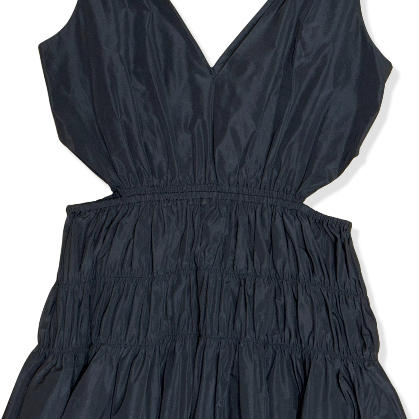 VESTIDO NEGRO V-NECK TAFFETA MIDI DRESS | MAJE | 40 (US 8)