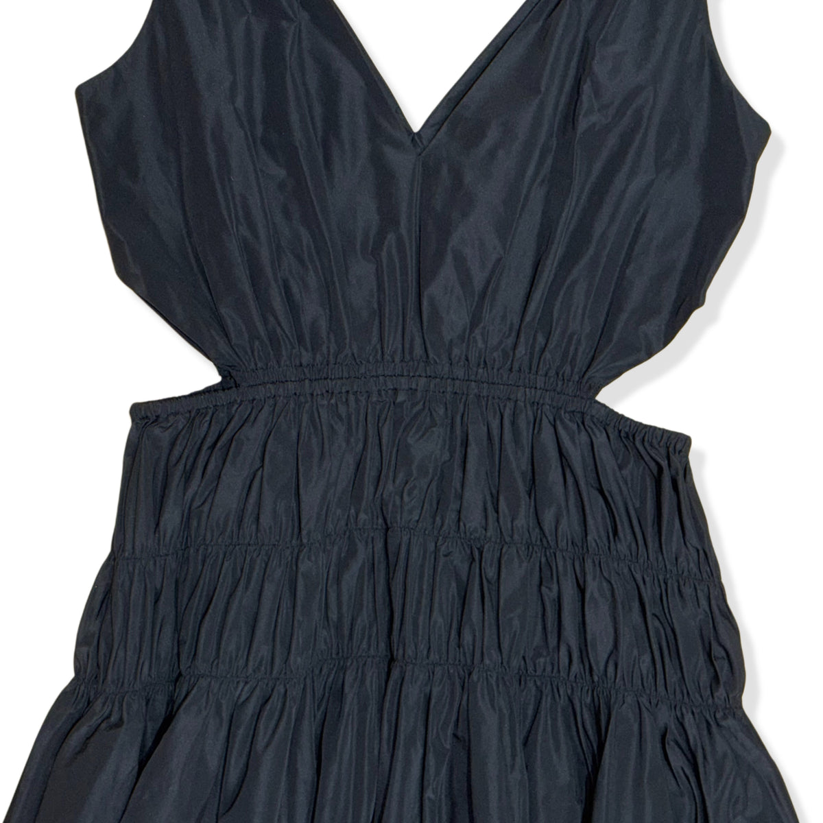 VESTIDO NEGRO V-NECK TAFFETA MIDI DRESS | MAJE | 40 (US 8)