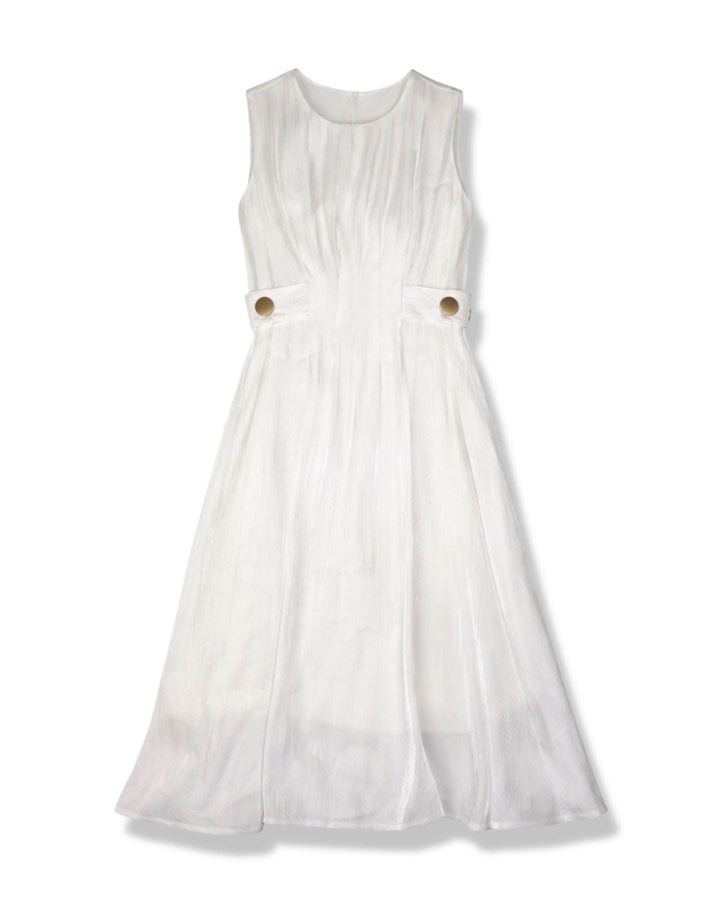 VESTIDO MIDI BLANCO SATINADO CON BOTONES LATERALES | TALLA L