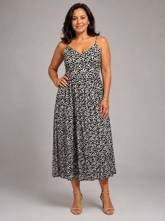 VESTIDO MIDI CON ESTAMPADO ANIMAL PRINT | DOE & RAE | TALLA M