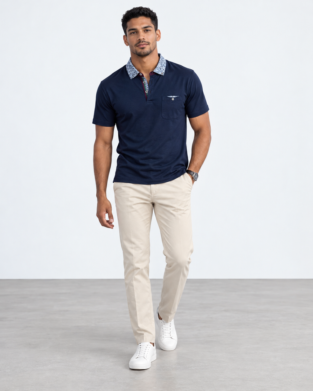 POLO AZUL MARINO CON CUELLO ESTAMPADO PARA HOMBRE | TED BAKER | TALLA S