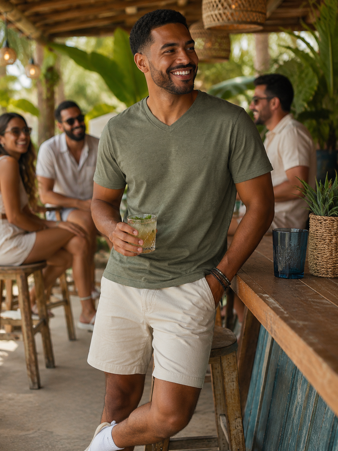 NUEVA CON ETIQUETA | CAMISETA VERDE OLIVA CON CUELLO V | LUCKY BRAND | TALLA M