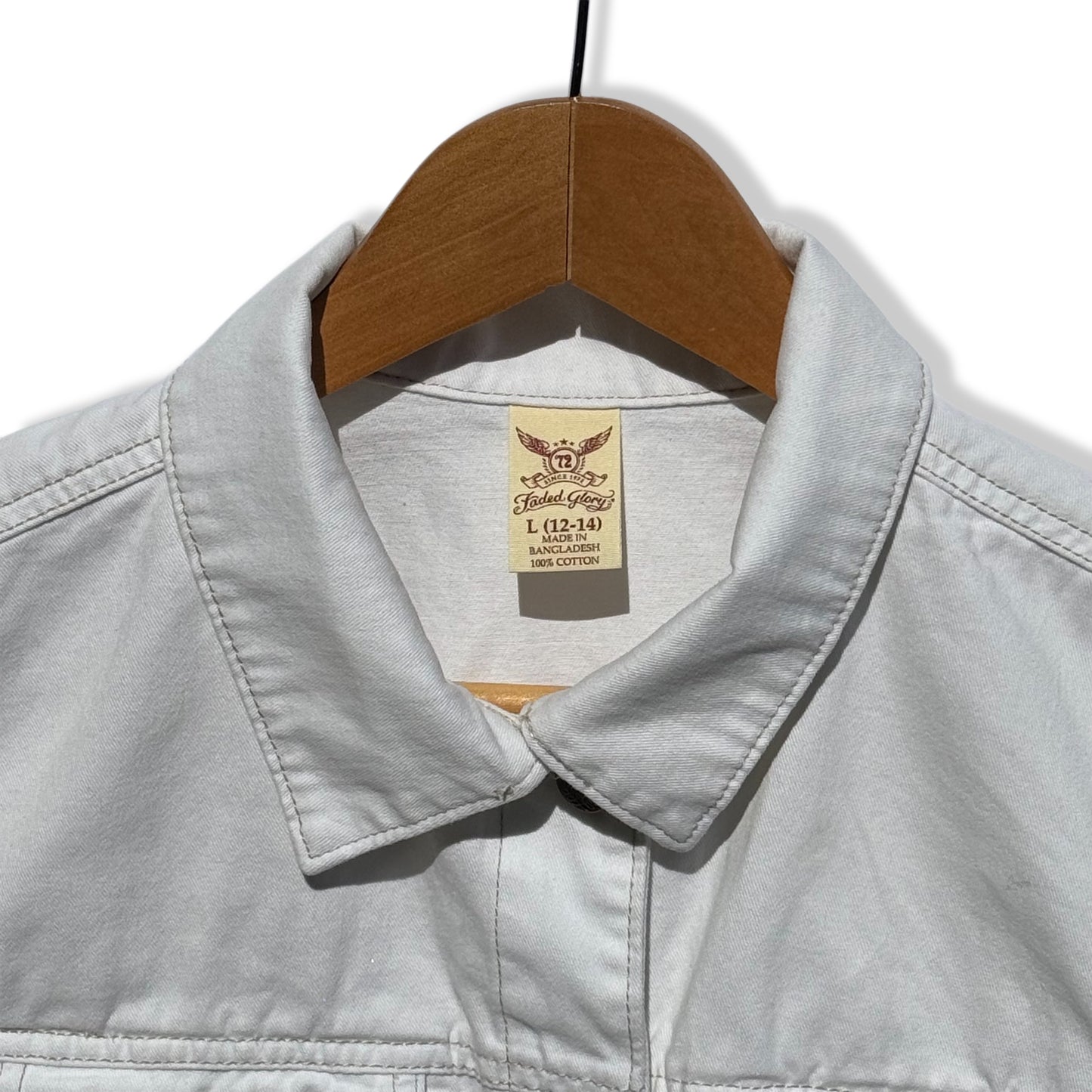 CHAQUETA DE DENIM BLANCA PARA NIÑAS | FADED GLORY | TALLA L (12–14)