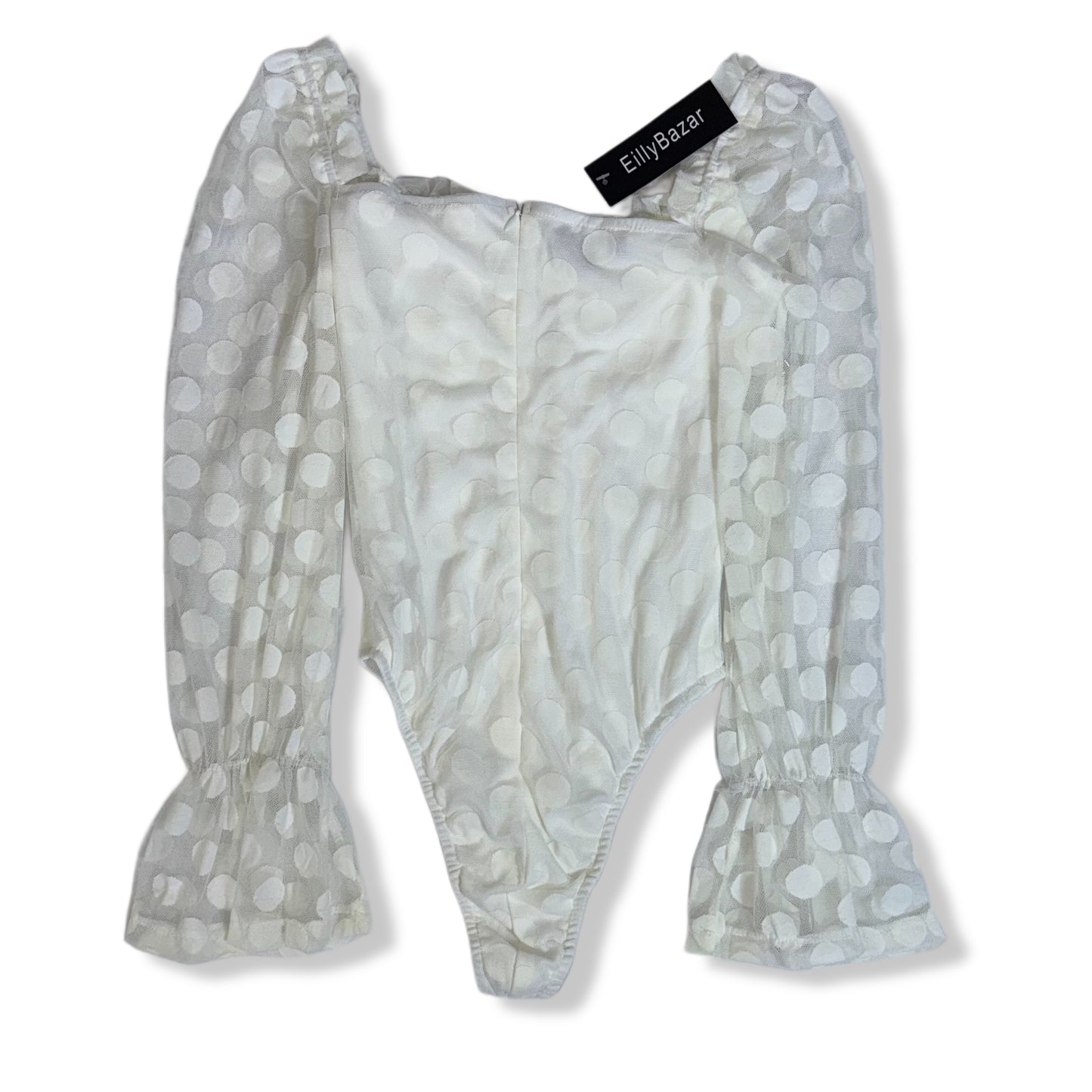 BODY BLANCO CON MANGAS TRANSPARENTES DE LUNARES | EILLY BAZAR | TALLA XS