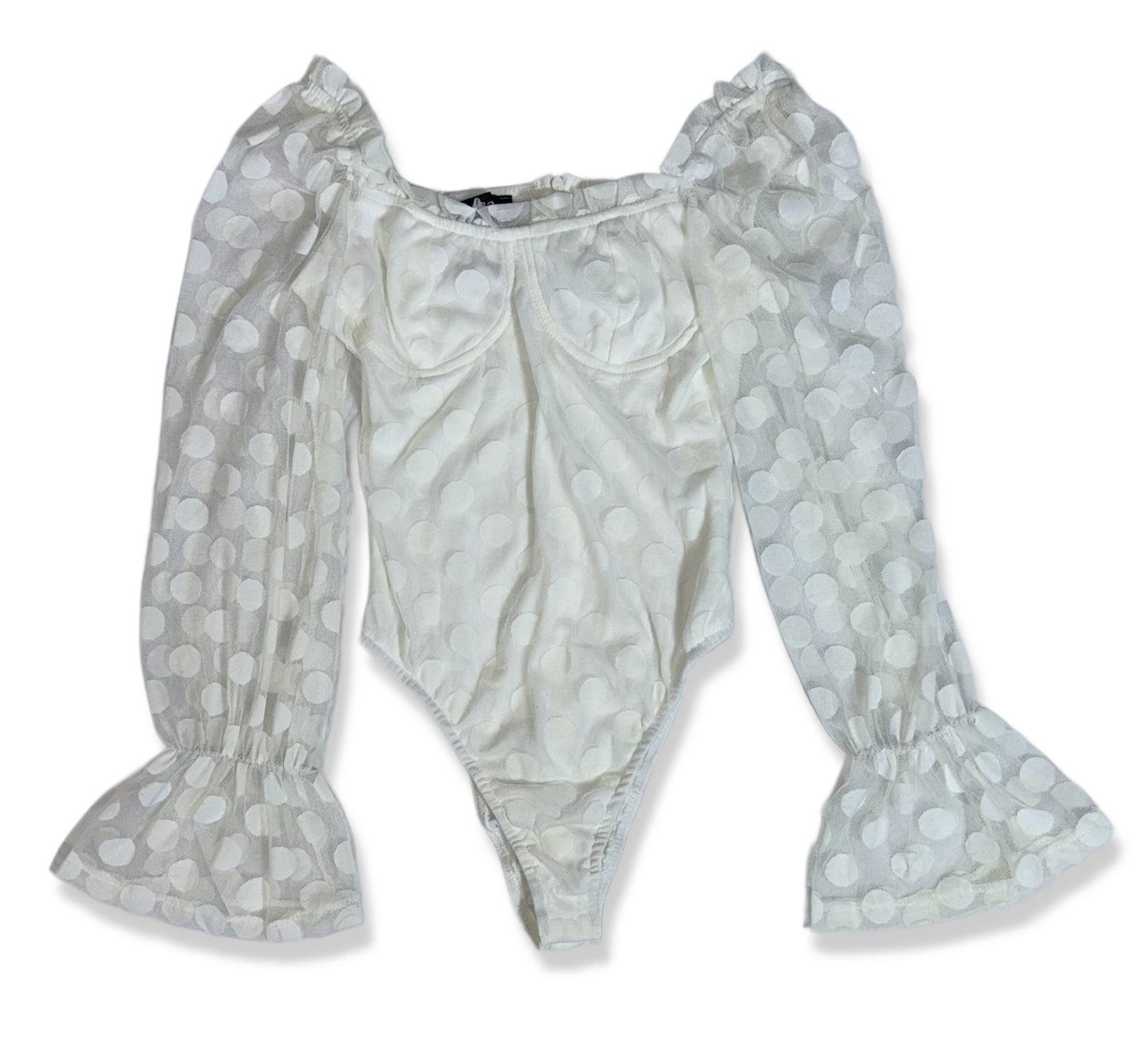 BODY BLANCO CON MANGAS TRANSPARENTES DE LUNARES | EILLY BAZAR | TALLA XS