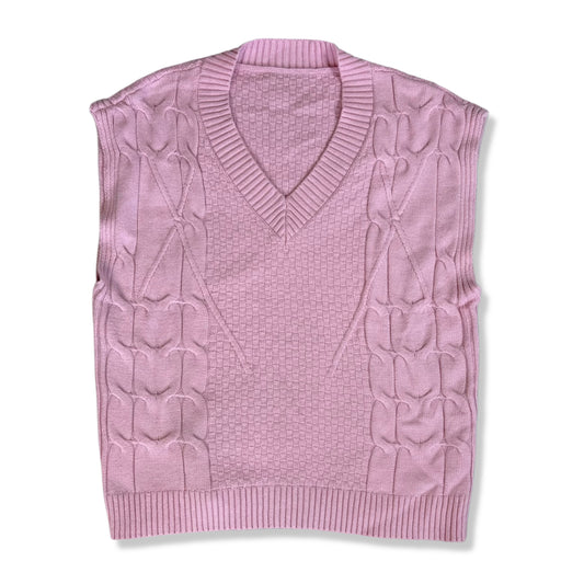 CHALECO TEJIDO ROSADO CUELLO EN V | TALLA L