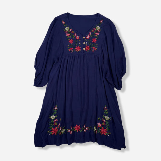 VESTIDO AZUL MARINO BORDADO FLORAL | L