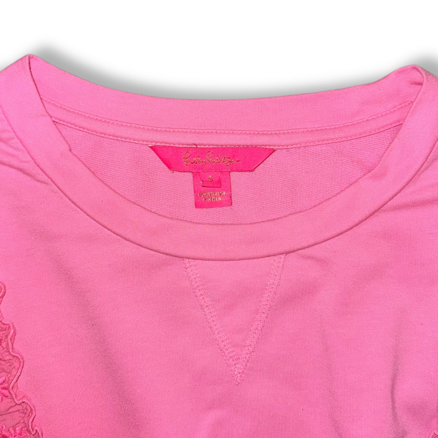 SUDADERA ROSA NEÓN CON VOLANTES BORDADOS | LILLY PULITZER | TALLA S