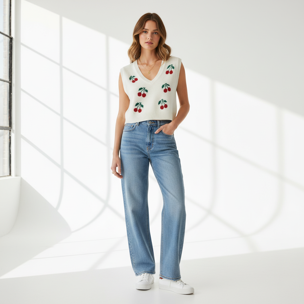 CHALECO DE PUNTO CON CEREZAS | JUST POLLY | L