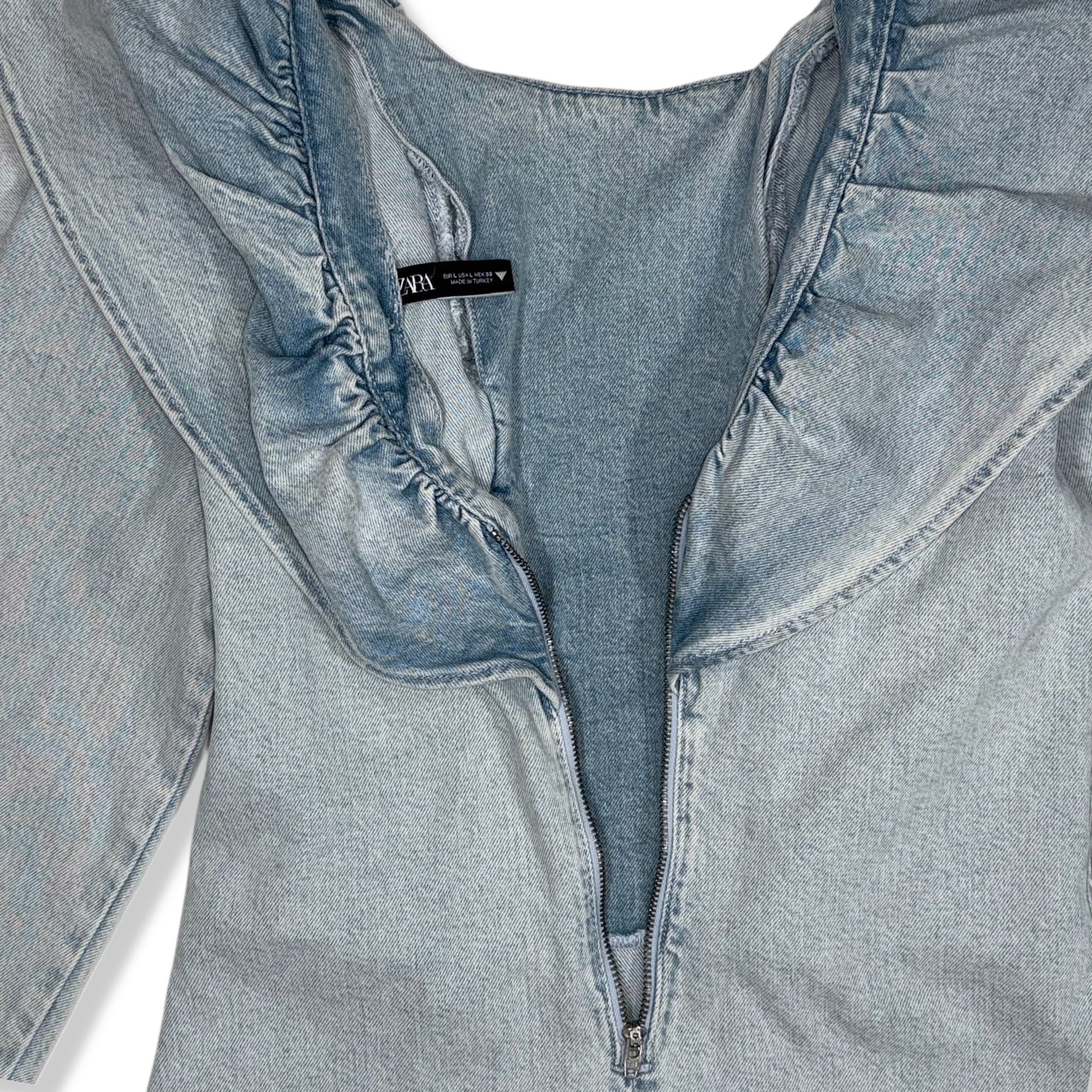 VESTIDO DENIM CON VOLANTES | ZARA | L