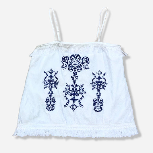 BLUSA BORDADA BLANCA CON FLECOS | S