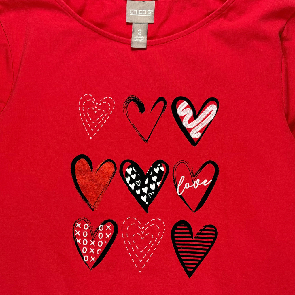 BLUSA ROJA ESTAMPADO CORAZONES | CHICO'S | TALLA L