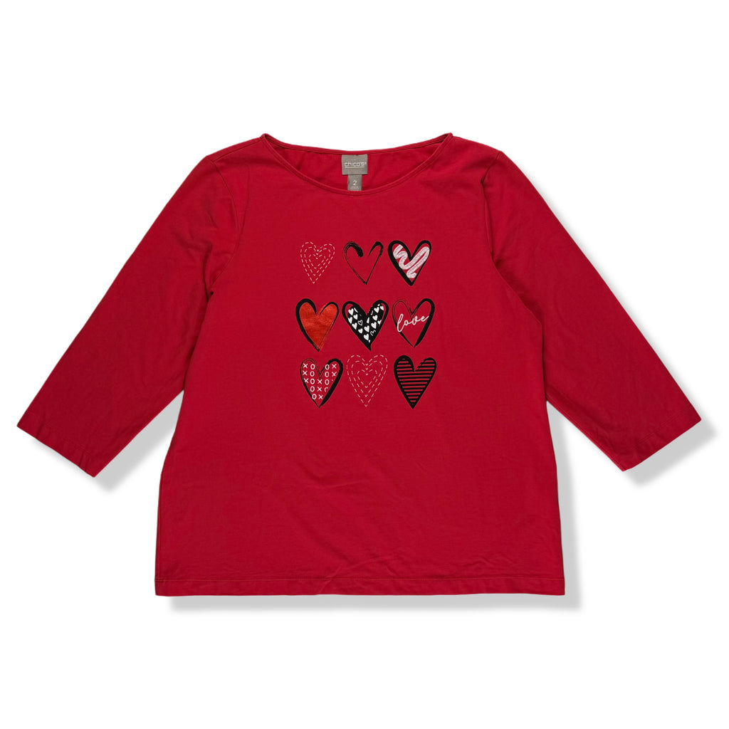 BLUSA ROJA ESTAMPADO CORAZONES | CHICO'S | TALLA L