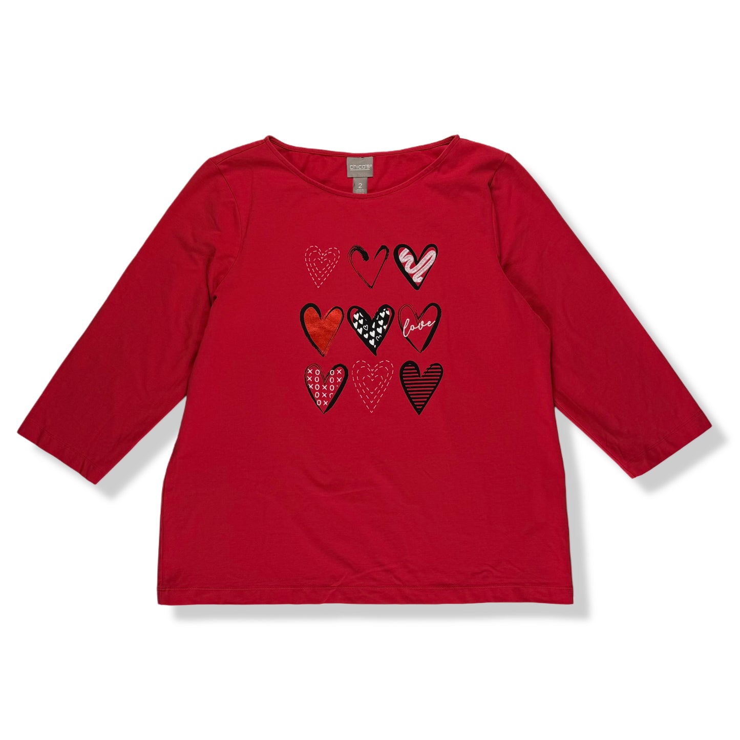 BLUSA ROJA ESTAMPADO CORAZONES | CHICO'S | TALLA L