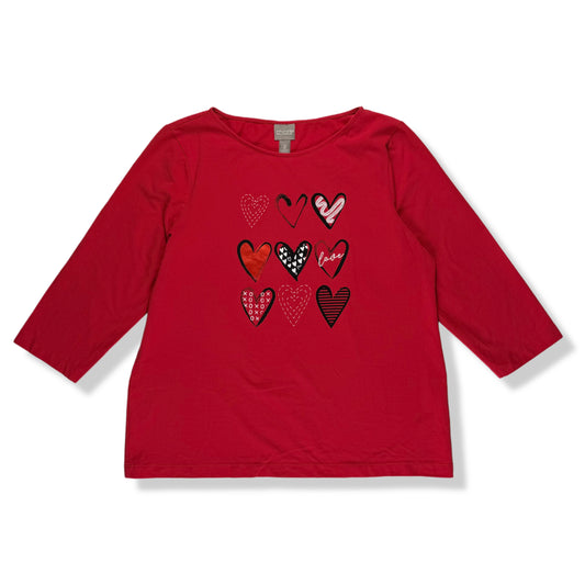 BLUSA ROJA ESTAMPADO CORAZONES | CHICO'S | TALLA L