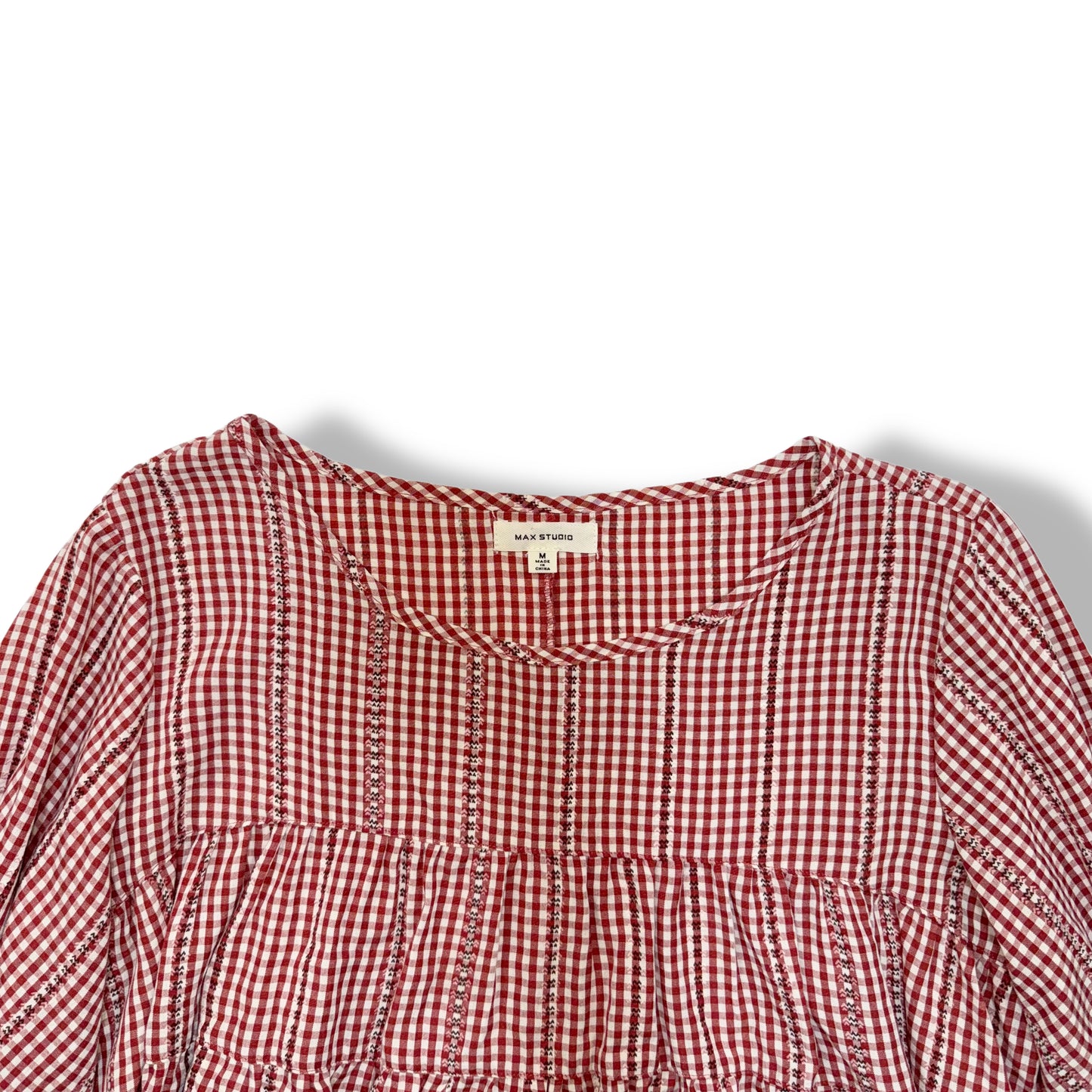 BLUSA DE CUADROS VICHY CON MANGAS ABULLONADA | MAX STUDIO | M