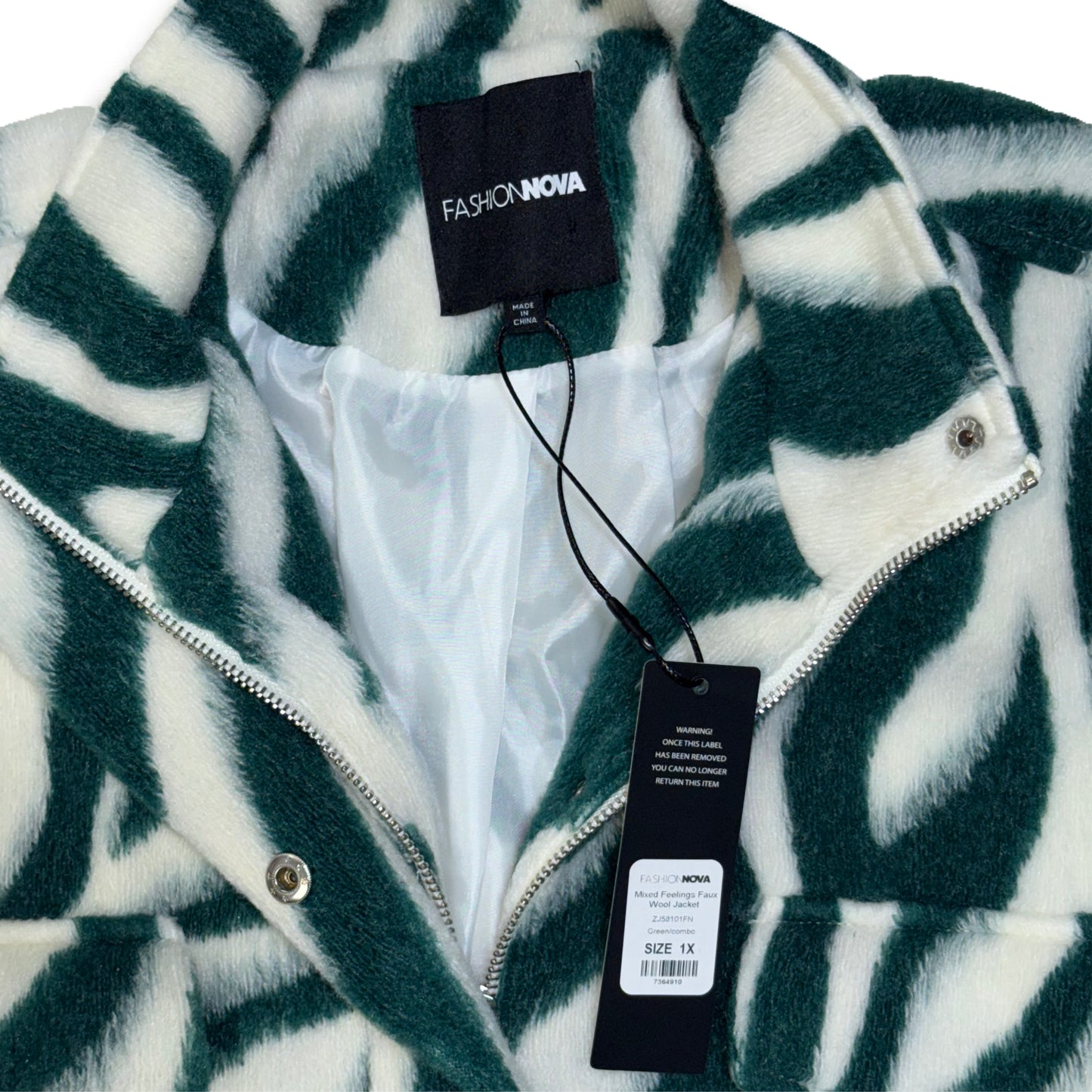 CHAQUETA FAUX FUR CON ESTAMPADO DE CEBRA VERDE | FASHION NOVA | 1X