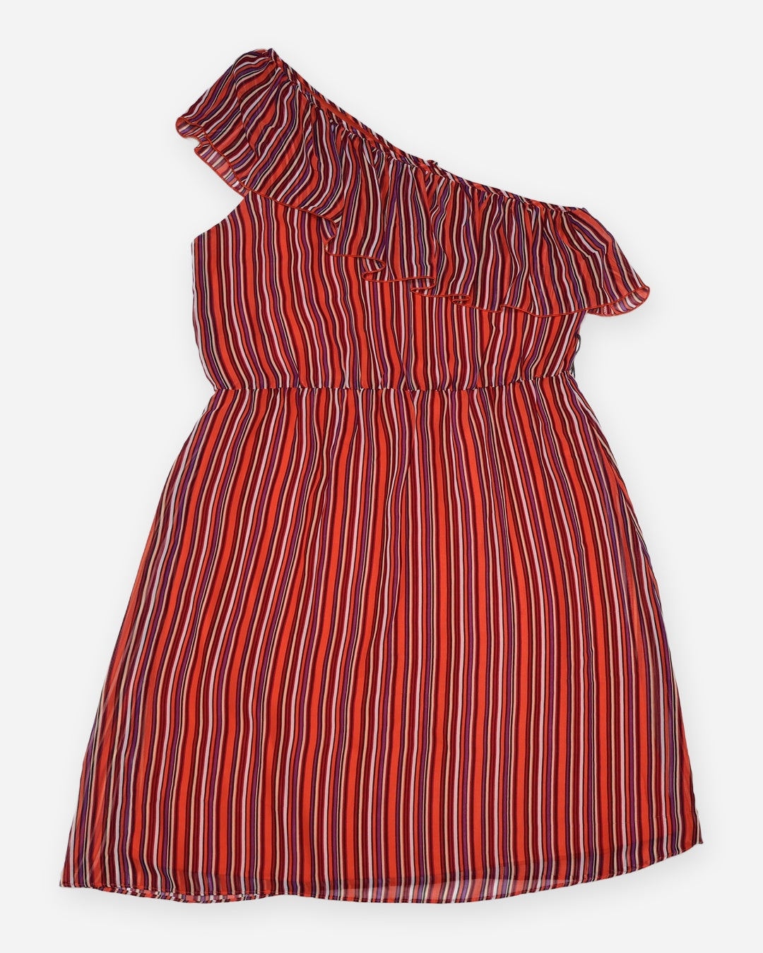 Vestido de un hombro a rayas con volante Bisou Bisou para mujer, talla 10, ropa de segunda mano en República Dominicana
