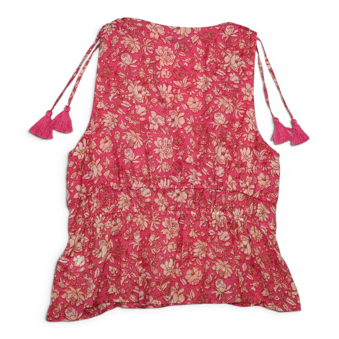 BLUSA ROSADA FLORAL CON LAZOS Y BORLAS | J.CREW | TALLA L