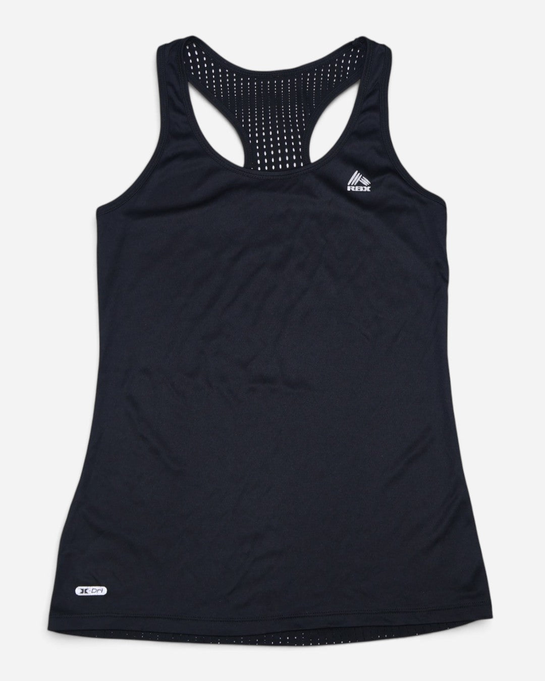 Camiseta deportiva negra RBX sin mangas con espalda de malla para mujer, talla XS, ropa de segunda mano en República Dominicana